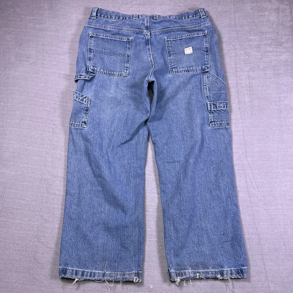 VTG Faded Glory Men's‎ Blue Denim Distressed Wide Leg Carpenter Jeans Size 38x30